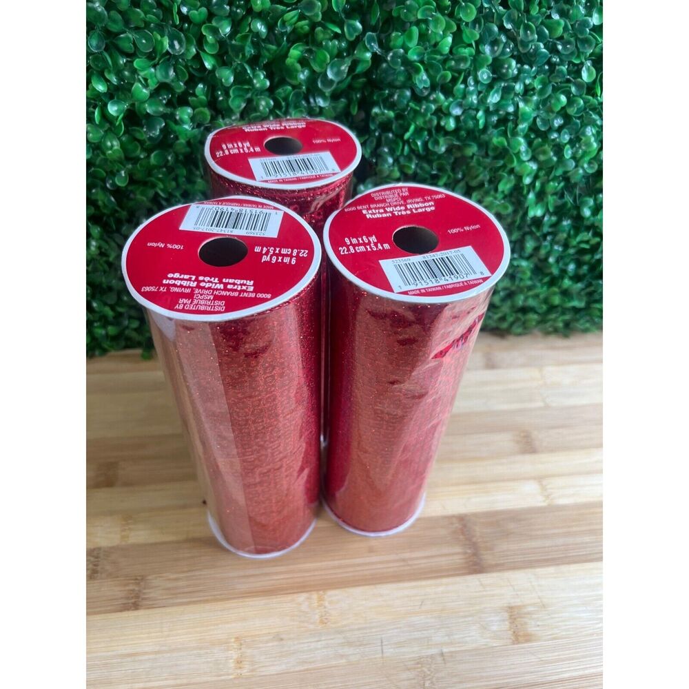 New Bundle 3 Celebrate It Christmas 9” x 6 yd Red Ribbon Extra Wide Wreath Craft